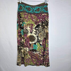 Skirt Sz XL Womens Floral Maxi Boho Paisley Flowy Pull On Colorful Casual Office